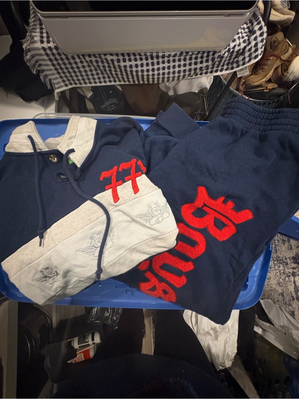 Boys Lie Navy and Cream Hoodie with Green Accent